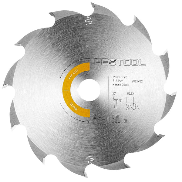 Festool Saw Blade, Panther Wood Rip Cut, 12 Teeth, For TSC 55 K / TS 55 F / HK(C) 55 (1.8 mm Kerf)