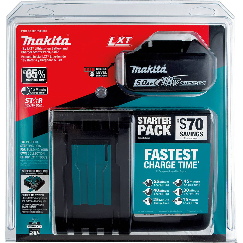 Makita BL1850BDC1 18V LXT Lithium‑Ion Battery and Charger Starter Pack (5.0Ah)