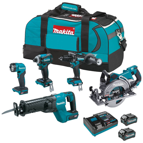 Makita GT500M 40V XGT Cordless 5-Piece Combo Kit (Hammer Drill, Driver, Circular Saw, Recipro Saw, LED Light)