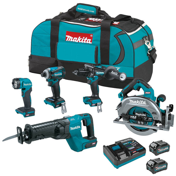 Makita GT501M 40V XGT Cordless 5-Piece Combo Kit (Hammer Drill, Driver, Circular Saw, Recipro Saw, LED Light)