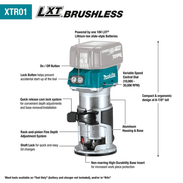 Makita XTR01T7 18V LXT Lithium-Ion Brushless Cordless Compact Router Kit (5.0 Ah)